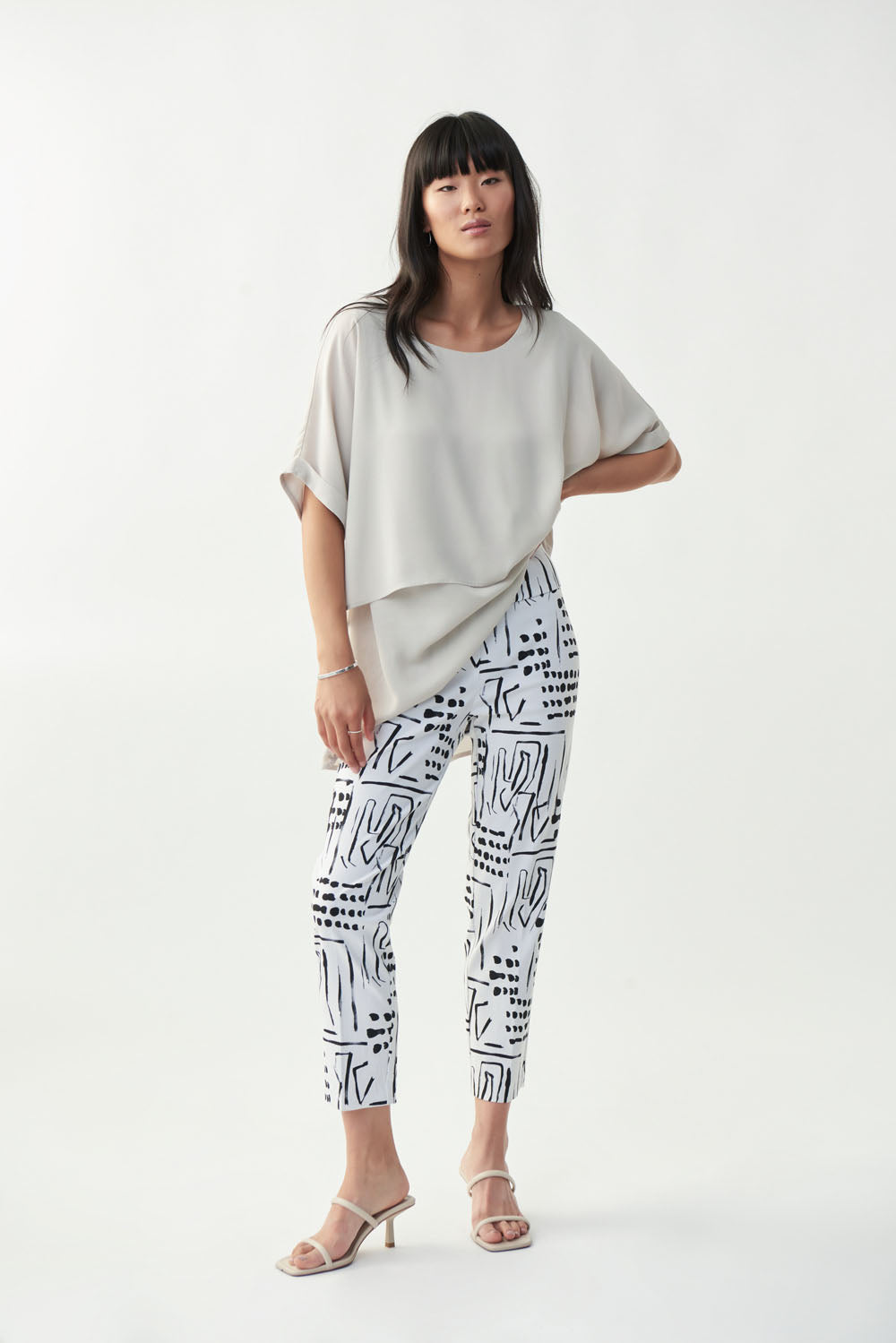 Joseph Ribkoff Vanilla/Black Abstract Print Capris Style 221241 - Main Image