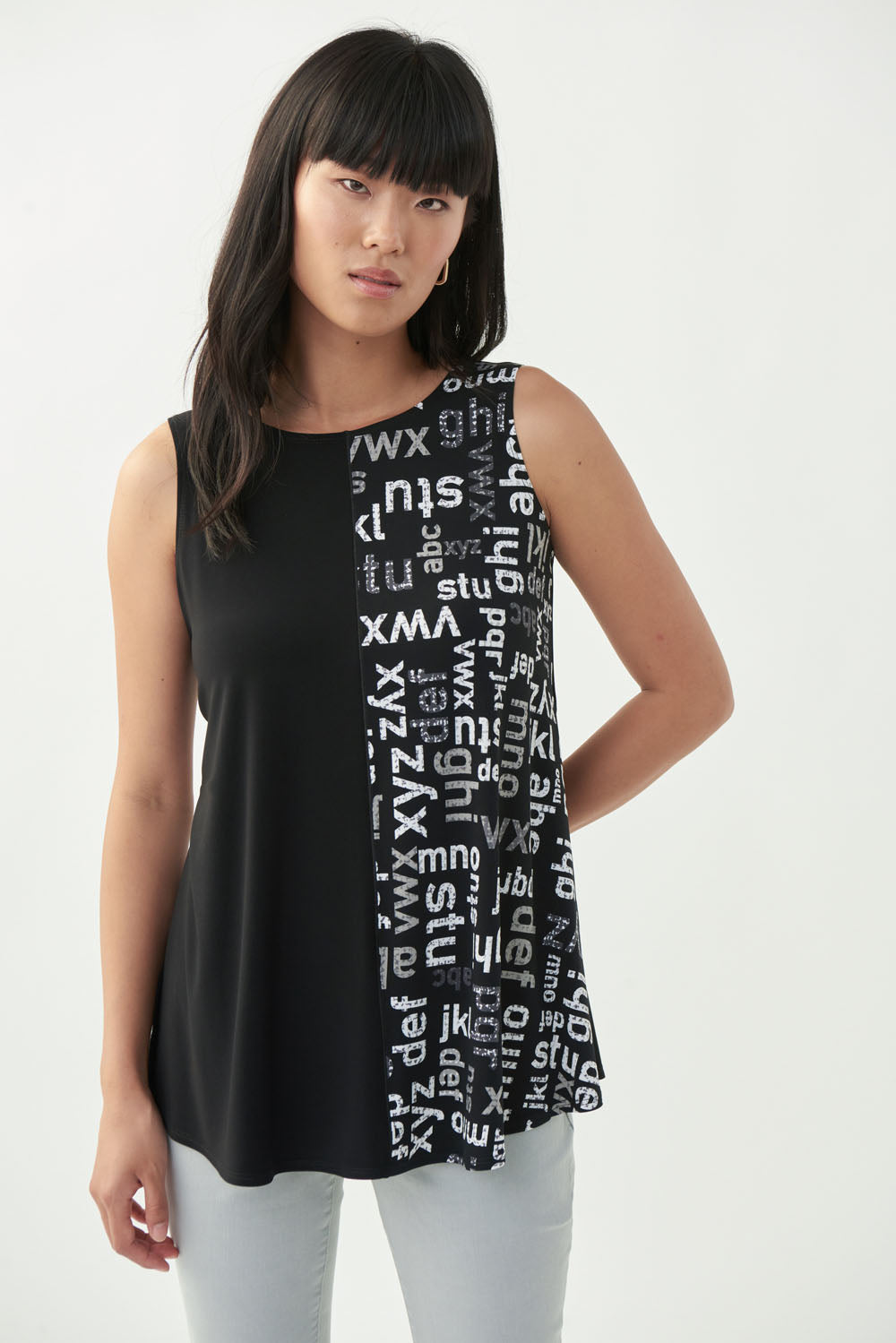 Joseph Ribkoff Black/Vanilla/Grey Printed Sleeveless Top Style 221274 - Main Image