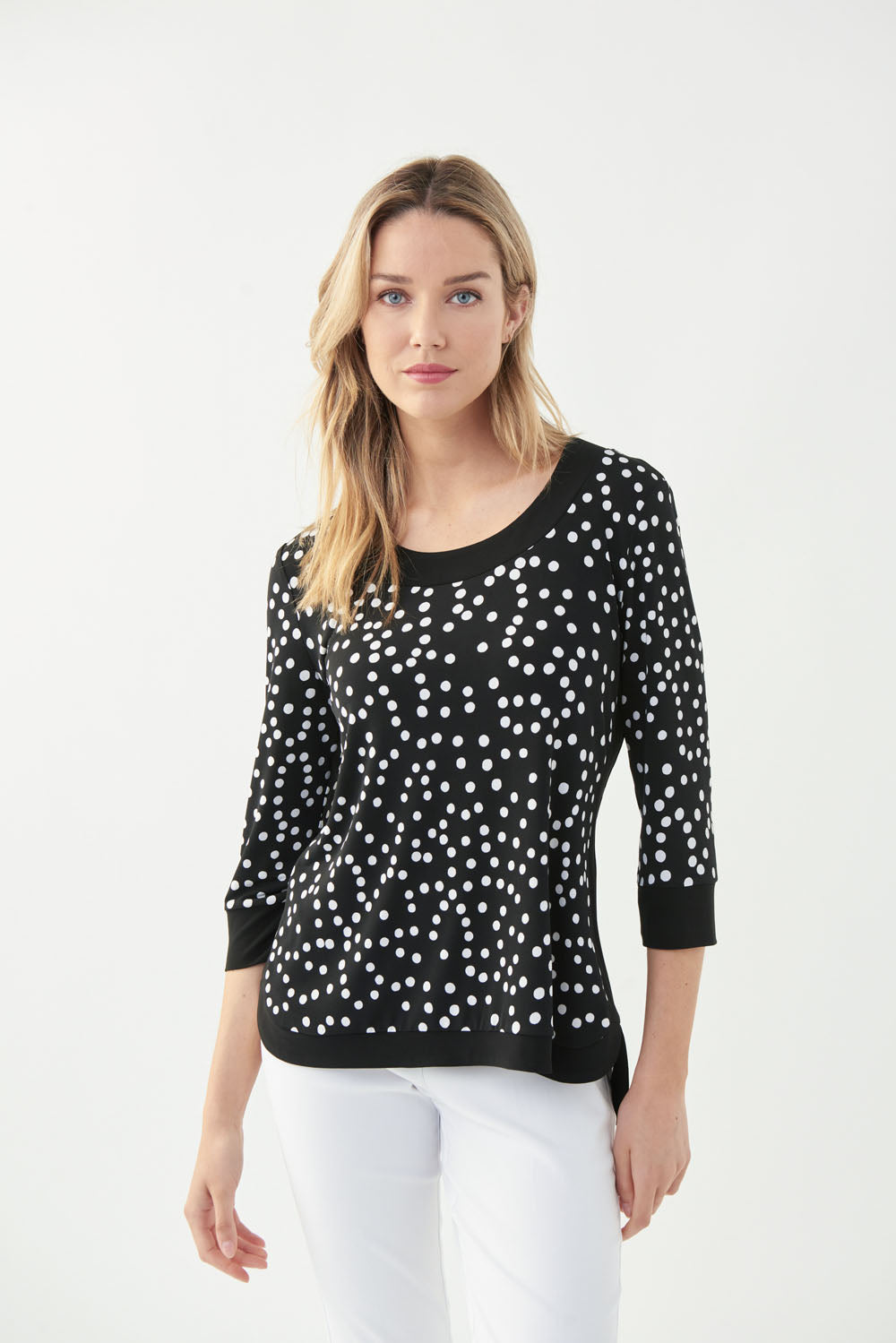 Joseph Ribkoff Black/Vanilla Polka Dot Top Style 221290 - Main Image