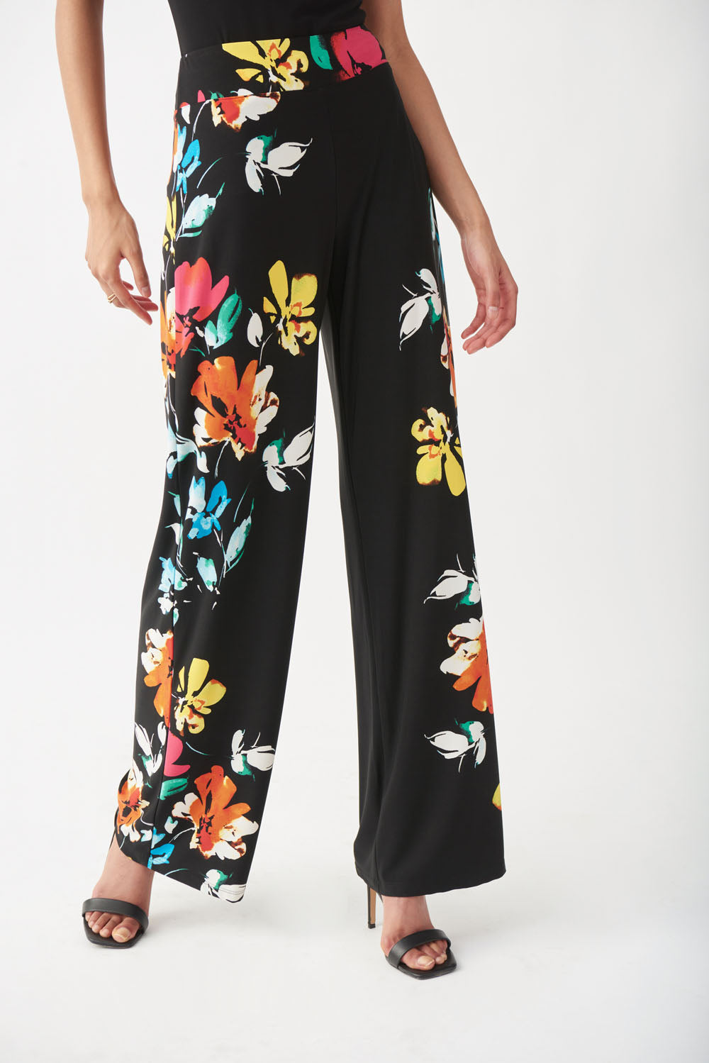 Joseph Ribkoff Black/Multi Floral Wide Leg Pants Style 221320 - Main Image