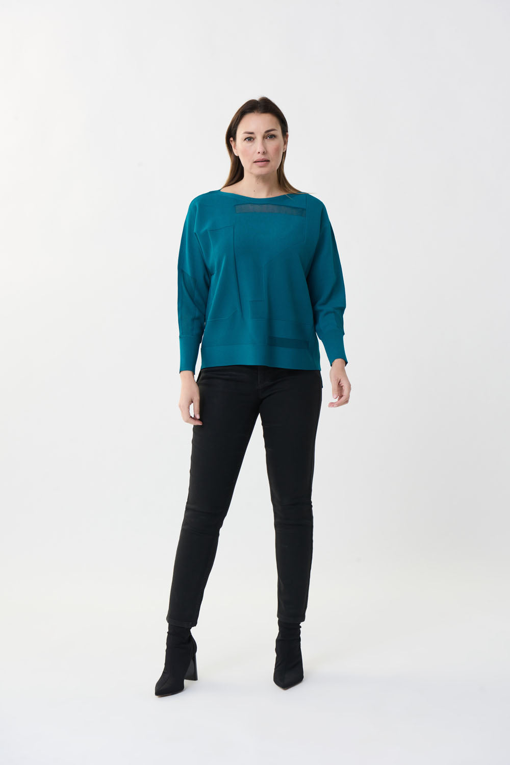 Joseph Ribkoff Blue Lagoon Cut-Out Knit Top Style 221909