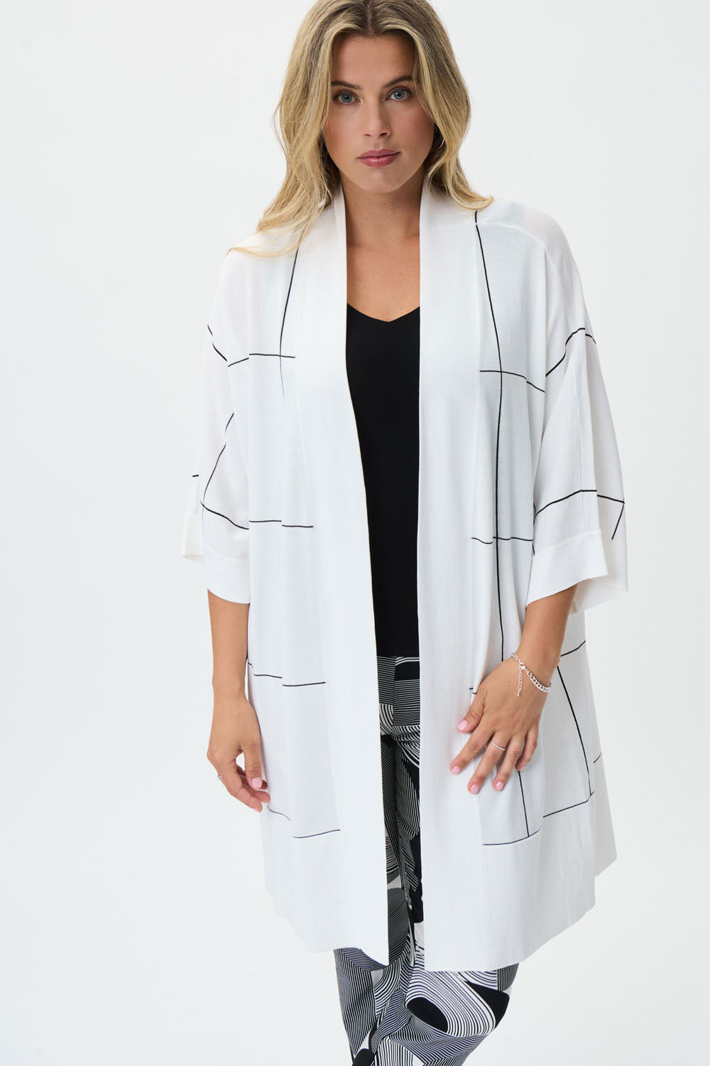 Joseph Ribkoff Vanilla/Black Check Cover-Up Style 221946