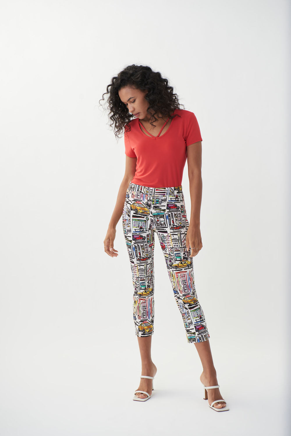 Joseph Ribkoff Black/White Taxi Print Cropped Pants Style 222067