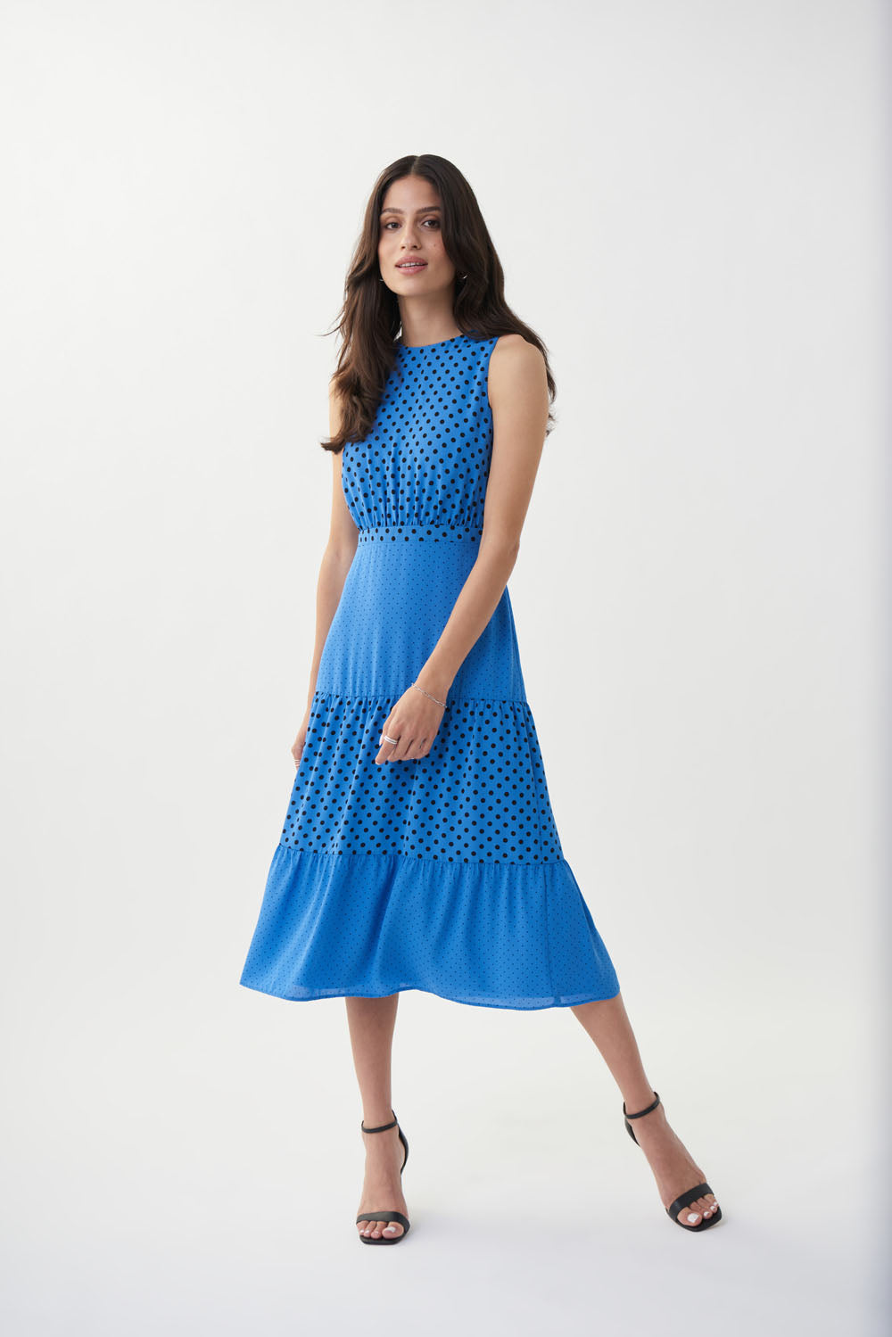 Joseph Ribkoff Aegean Sea with Black Polka Dots Dress Style 222088