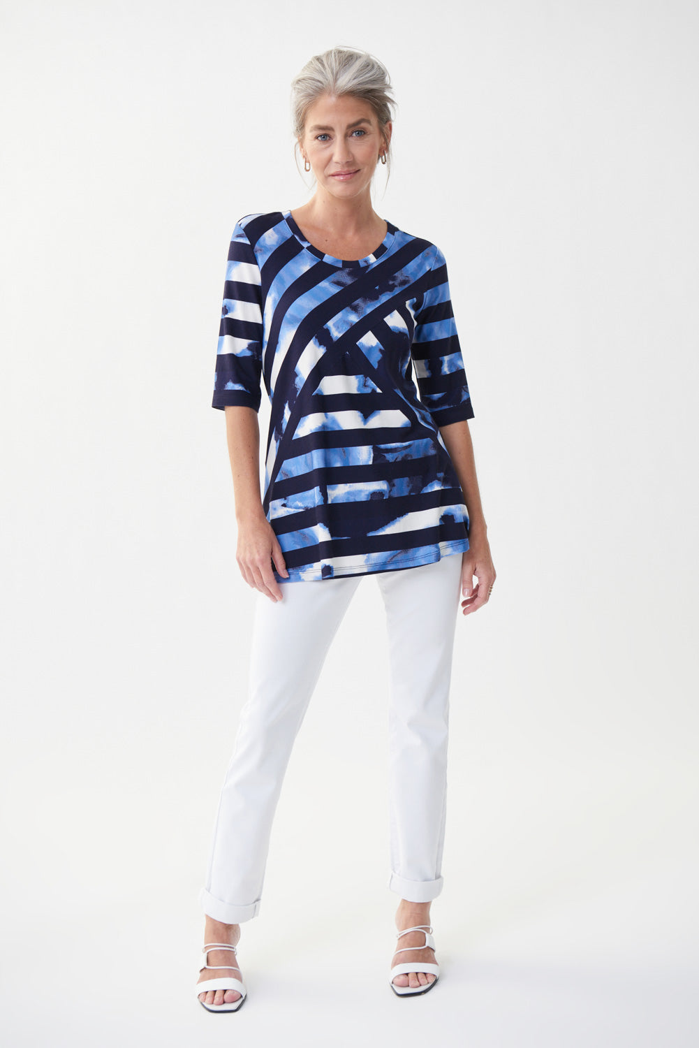 Joseph Ribkoff Vanilla/Midnight Blue Jersey Top Style 222151-main