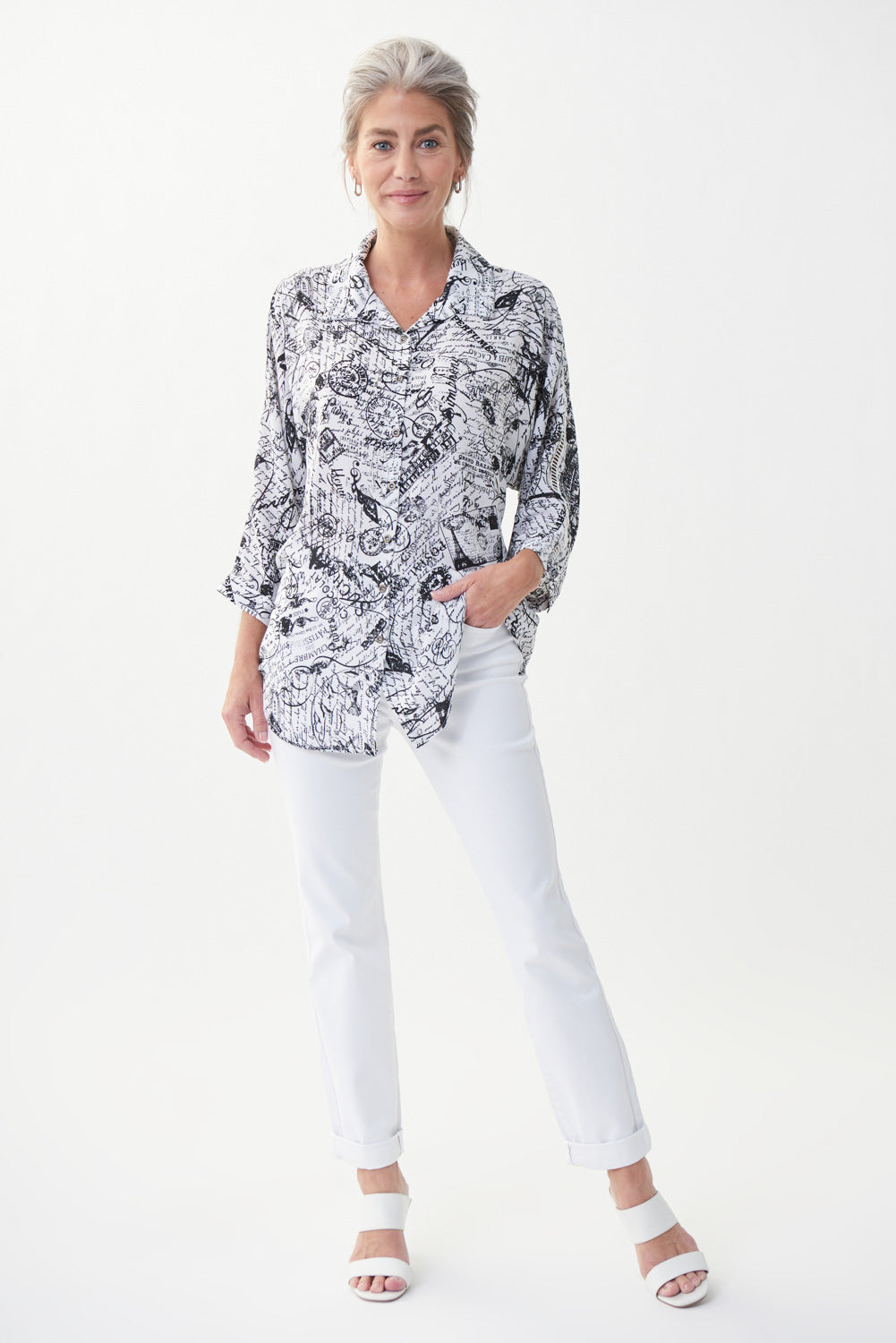 Joseph Ribkoff Vanilla/Black Blouse Style 222173 - Main Image