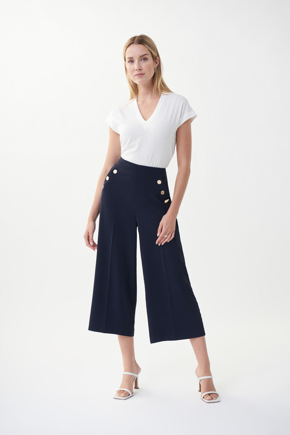 Joseph Ribkoff Midnight Blue Button Detail Pants Style 222227-main