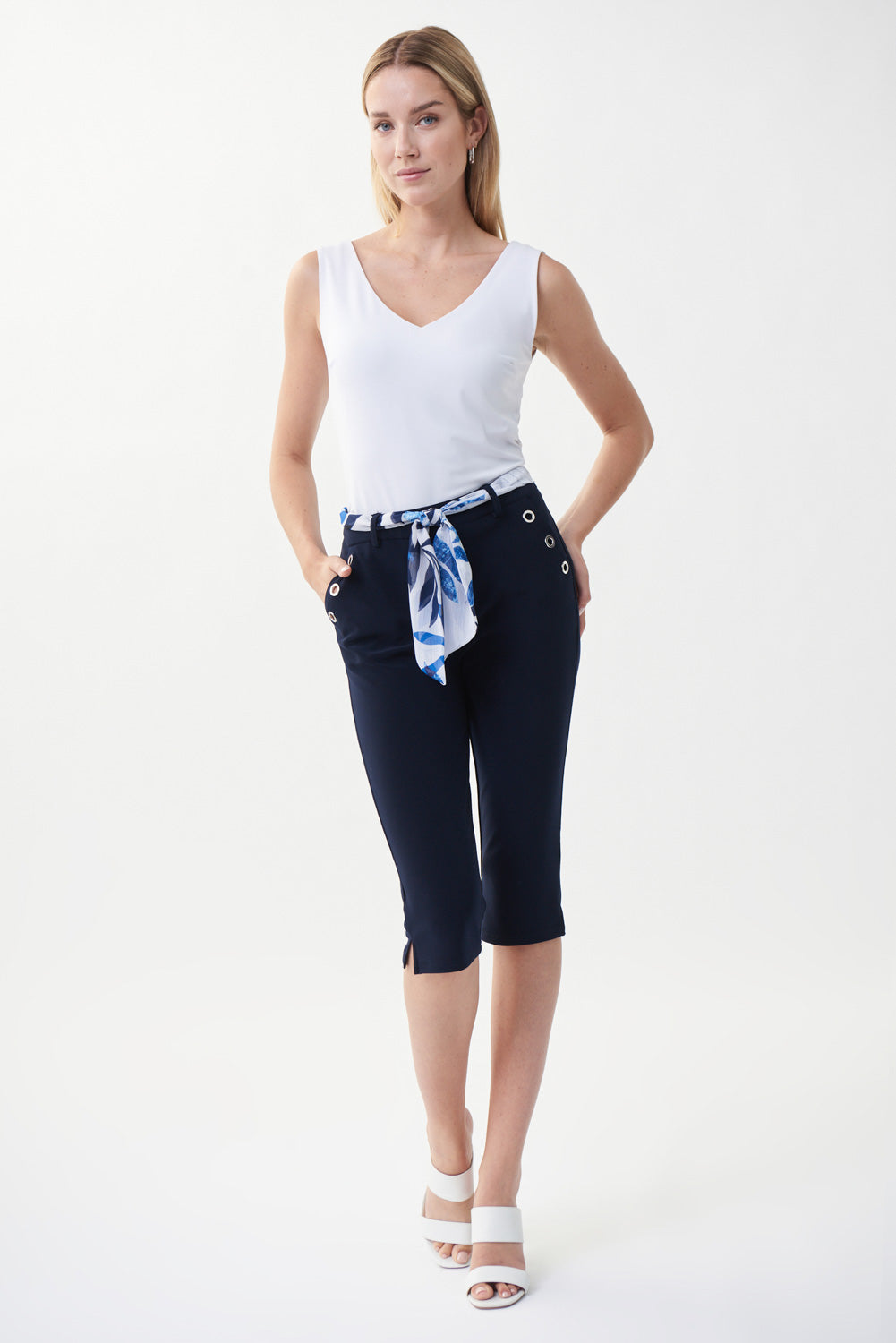 Joseph Ribkoff Midnight Blue/Vanilla Capri Style 222238-main