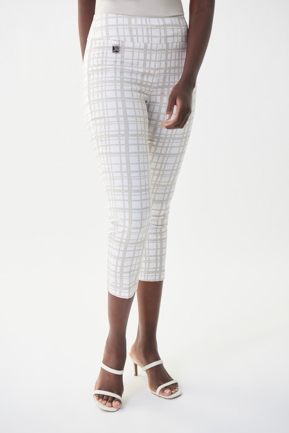 Joseph Ribkoff Vanilla/Moonstone Checked Cropped Pants Style 222259-main