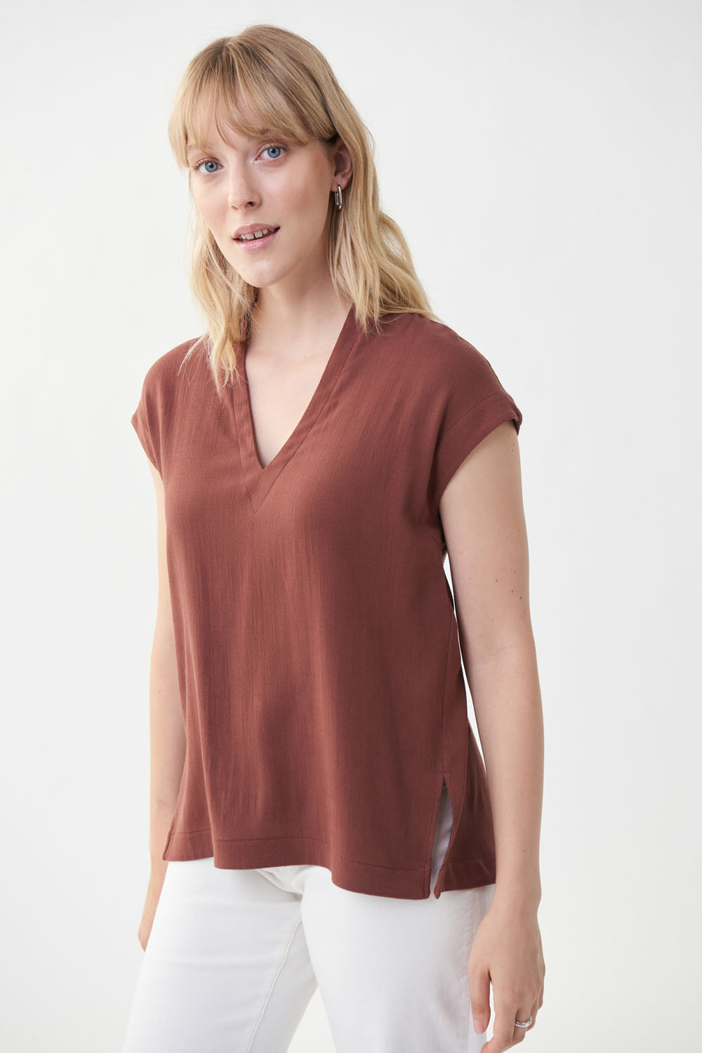 Joseph Ribkoff Espresso V-Neck Top Style 222282