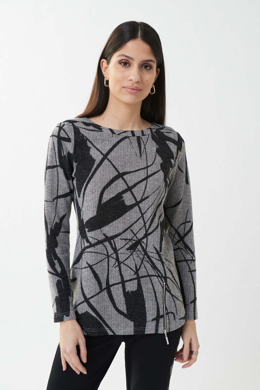 Joseph Ribkoff Grey/Black Printed Tunic Style 223004-main