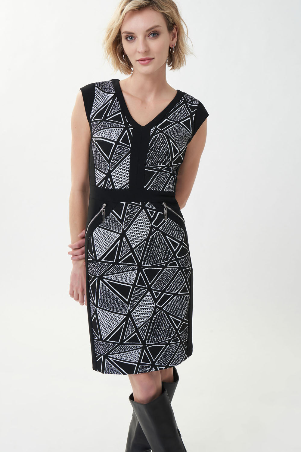 Joseph Ribkoff Black/White Jacquard Dress Style 223079