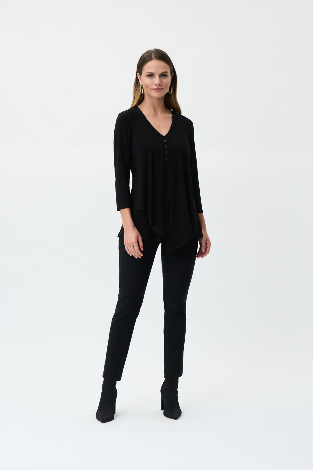 Joseph Ribkoff Black Draped Henley Top Style 223102