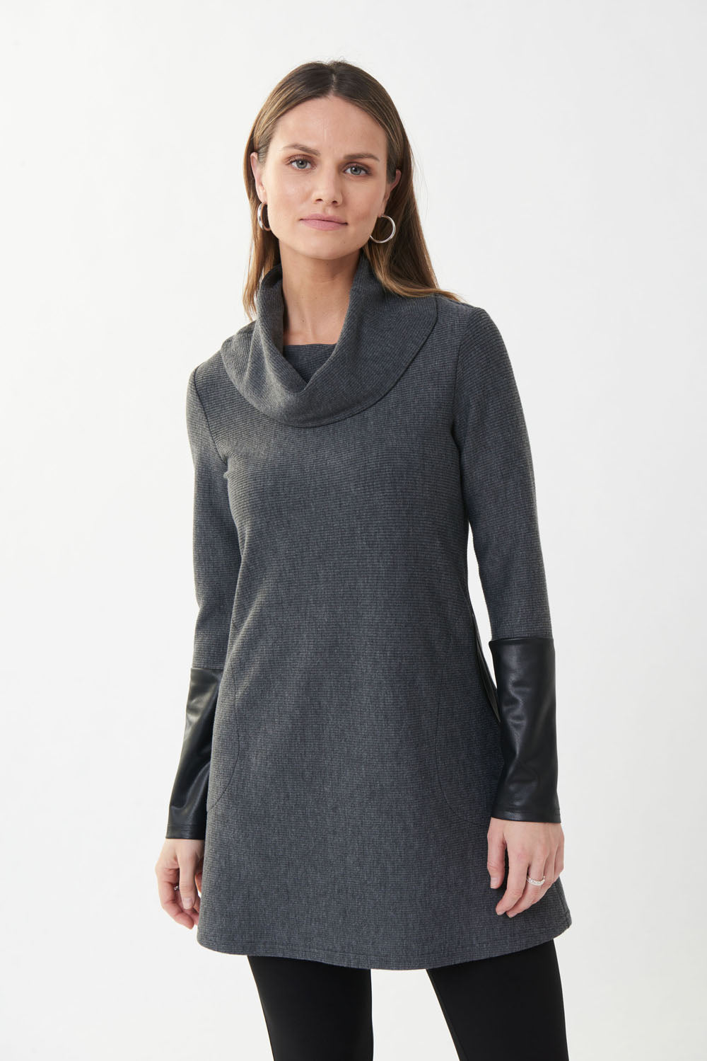 Joseph Ribkoff Grey Melange/Black Shawl Collar Tunic Style 223109-main