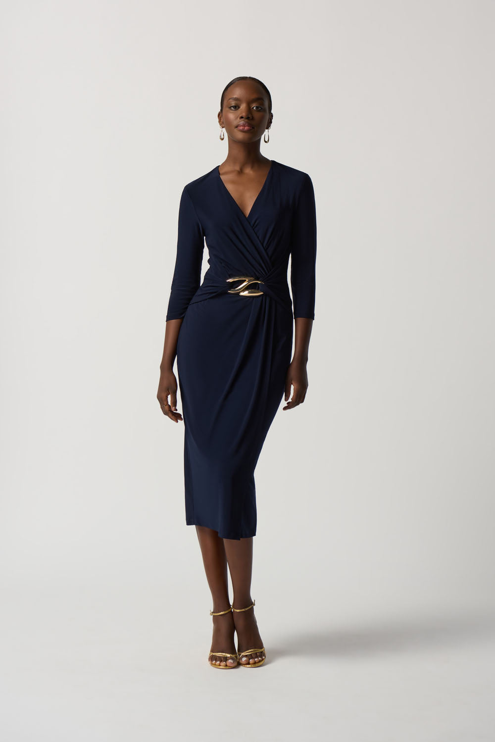 Joseph Ribkoff Midnight Blue Draped Sheath Dress Style 223121