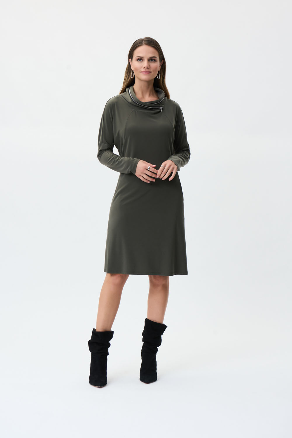 Joseph Ribkoff Avocado Zip Accent Dress Style 223135