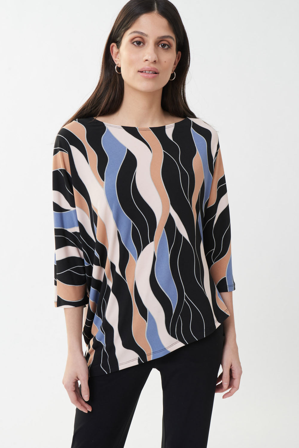 Joseph Ribkoff Black/Multi Boat Neck Top Style 223151-main