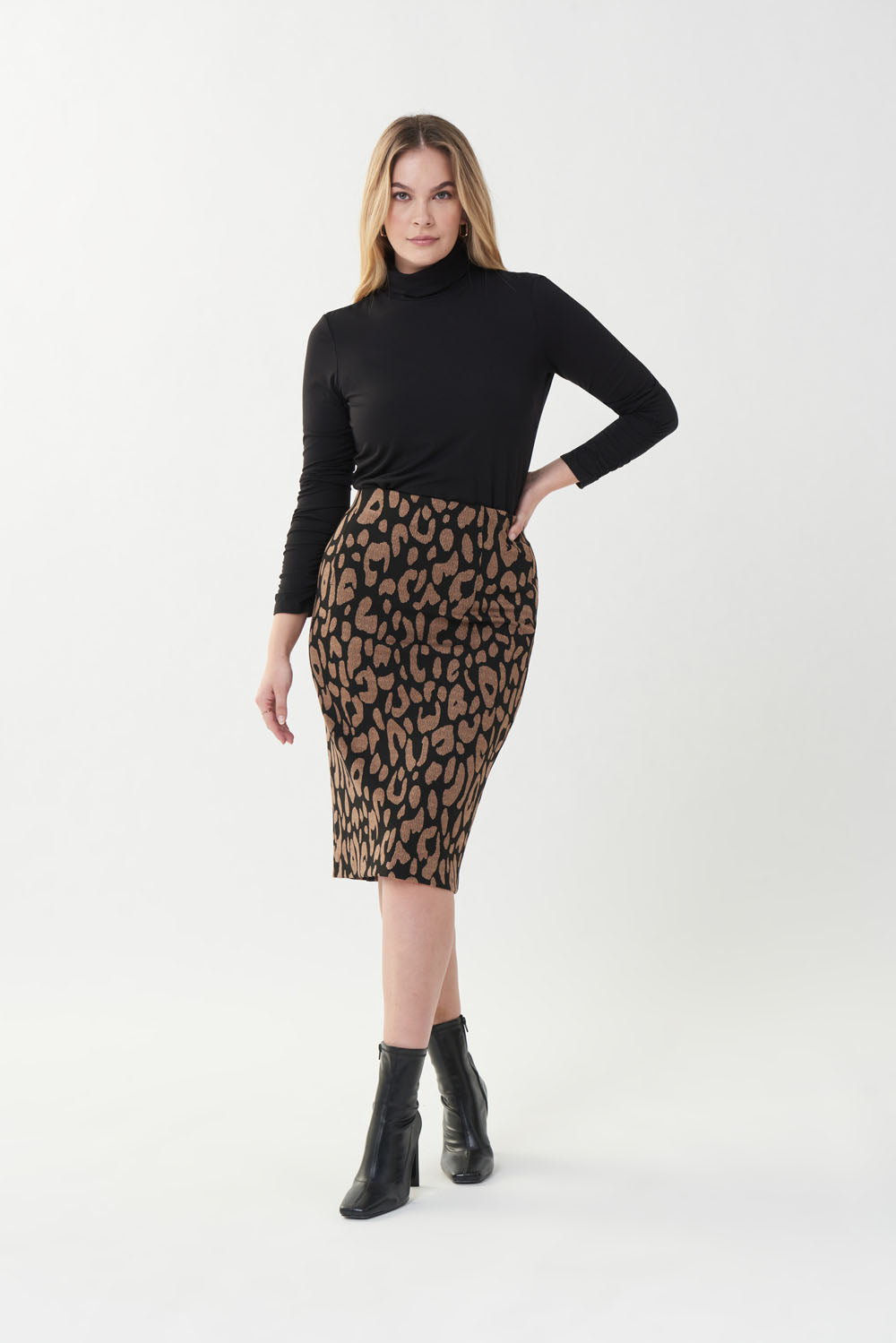 Joseph Ribkoff Black/Camel Animal Print Skirt Style 223239-main