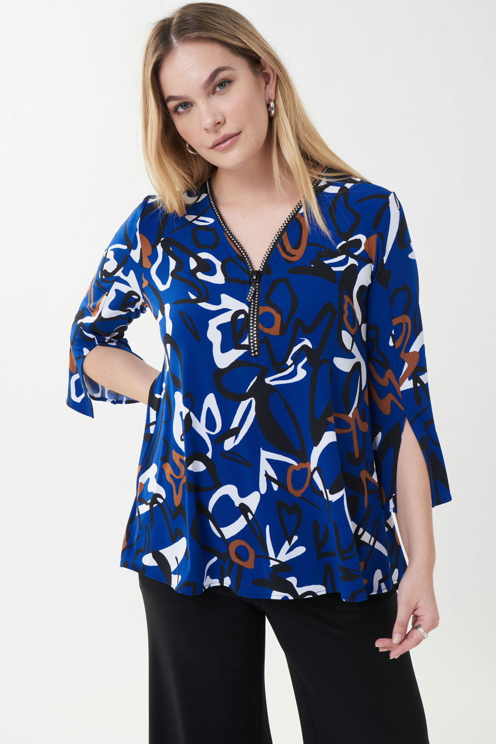 Joseph Ribkoff Royal Sapphire/Multi Abstract Top Style 223245