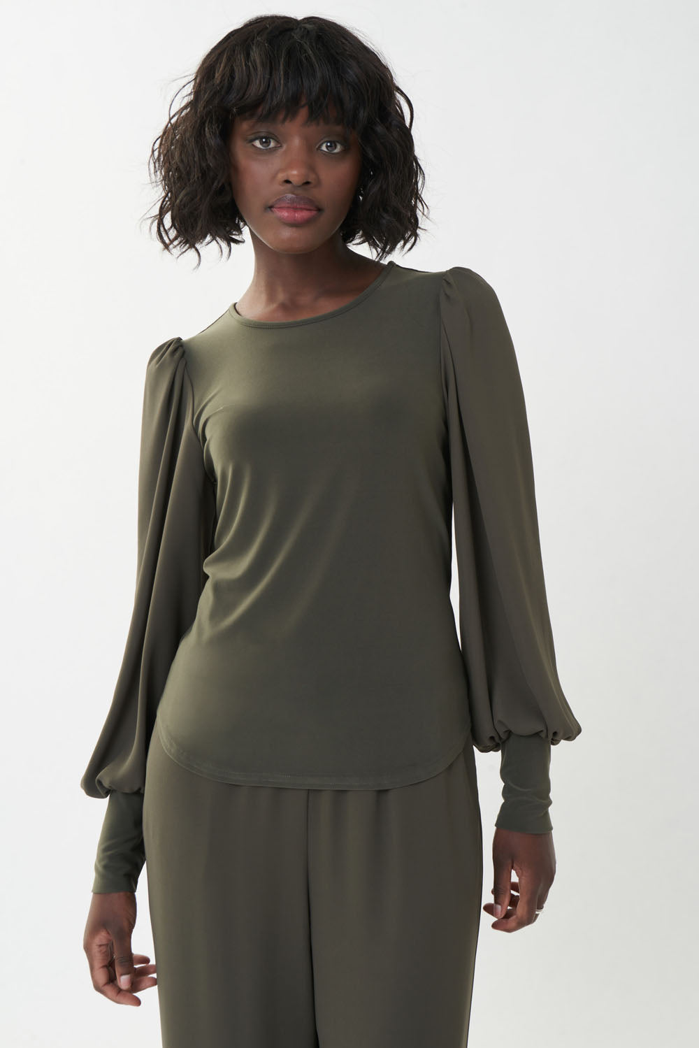 Joseph Ribkoff Avocado Puff Sleeves Top Style 223254