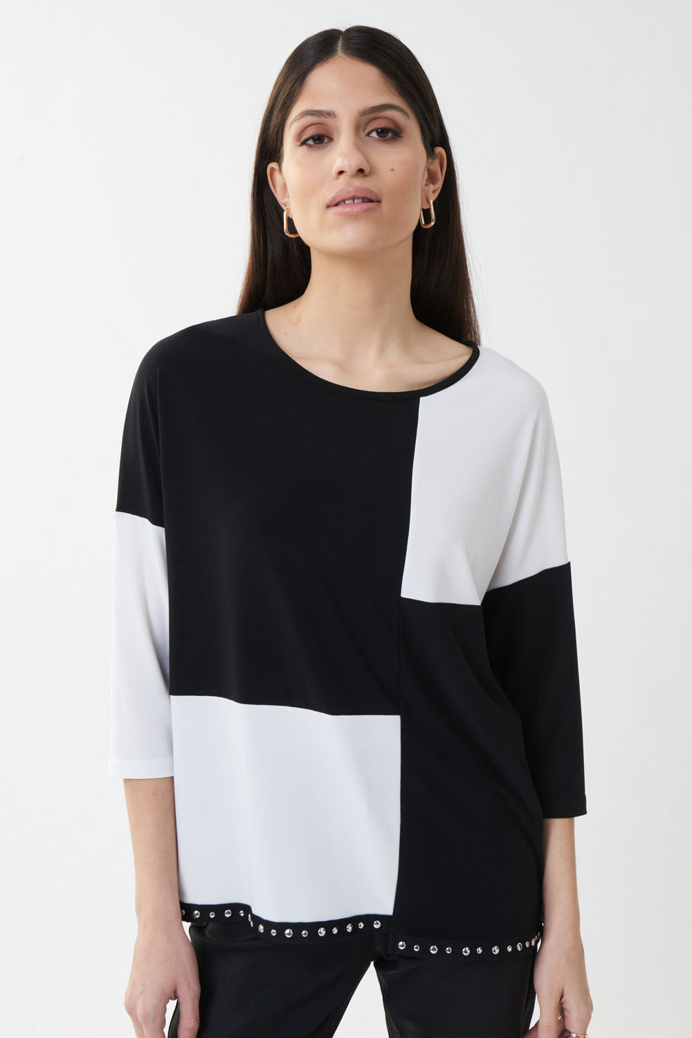 Joseph Ribkoff Black/Vanilla Color-blocked Top Style 223269