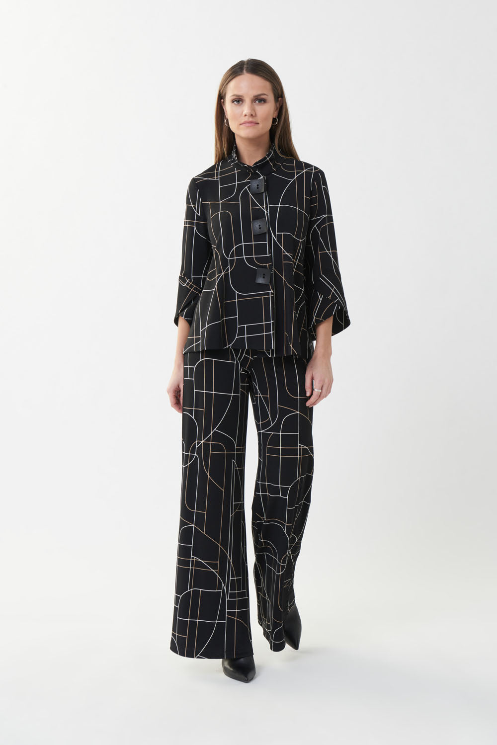 Joseph Ribkoff Black/Multi Wide Leg Pant Style 223282-main