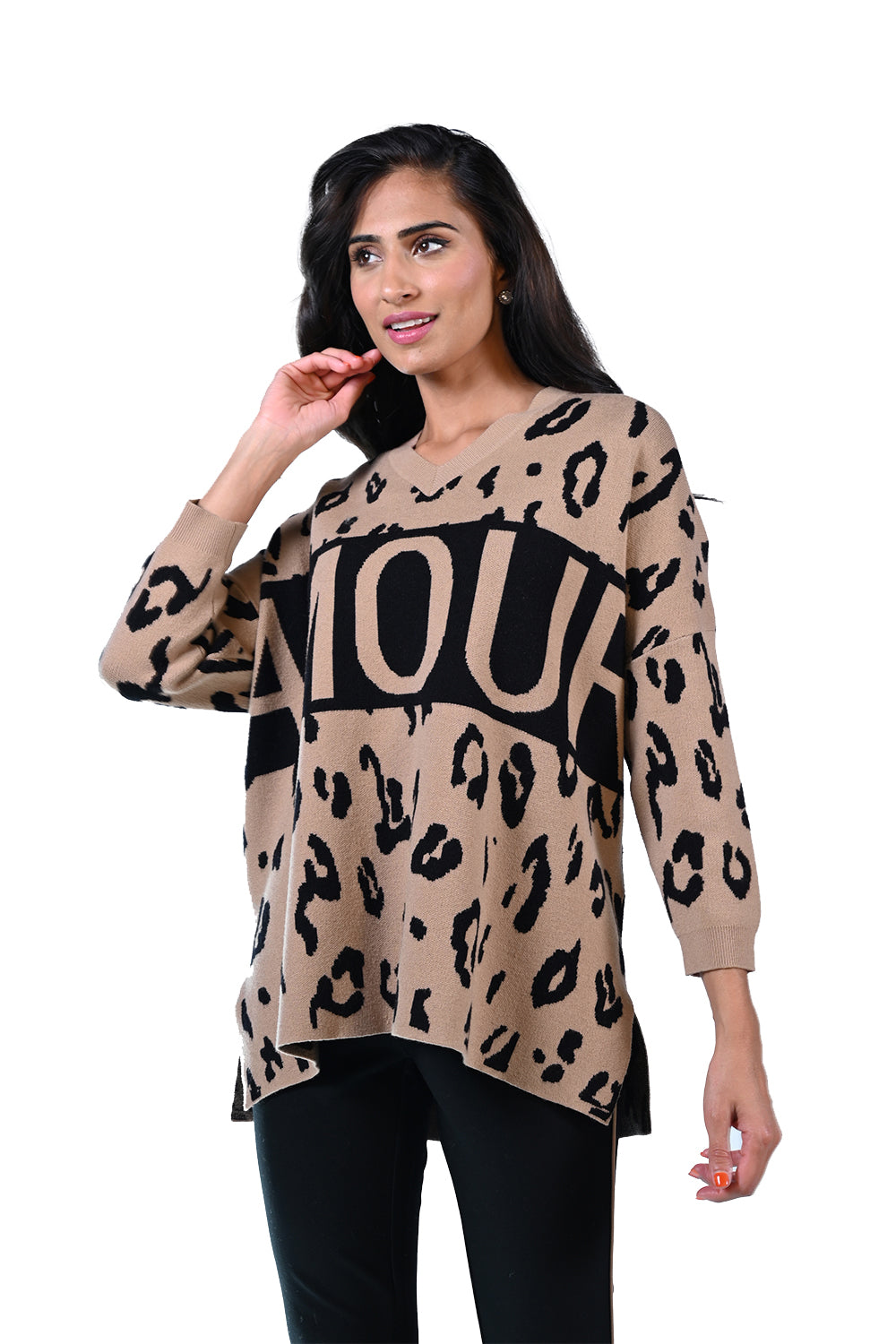 Frank Lyman Camel/Black Knit Sweater Style 223415U