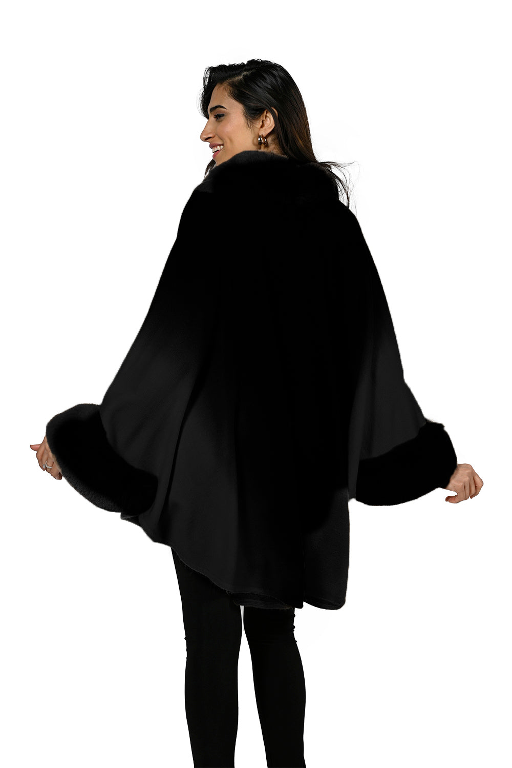 Frank Lyman Black Knit Cape with Faux Fur Trims Style 223445U - back