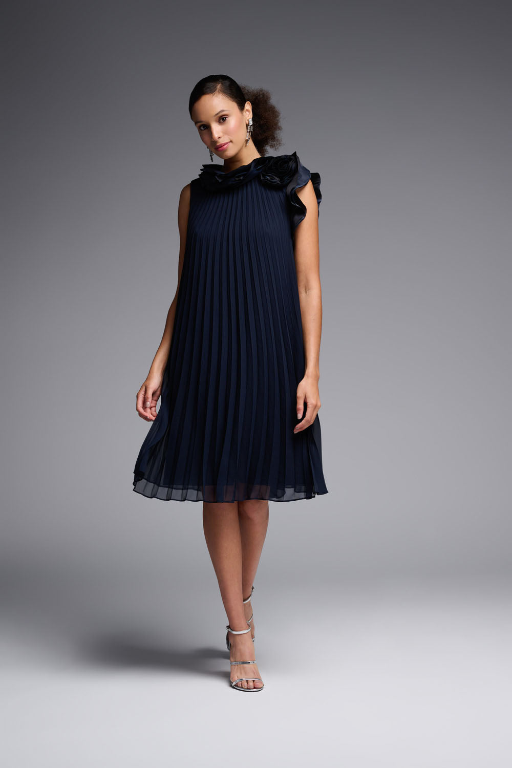 Joseph Ribkoff Midnight Blue Sleeveless Pleated Dress Style 223728