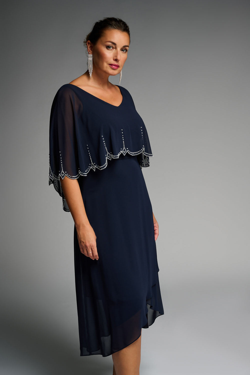 Joseph Ribkoff Midnight Blue Chiffon Overlay Dress Style 223730 DECABANA Joseph Ribkoff Midnight Blue Chiffon Overlay Dress Style 223730 DECABANA