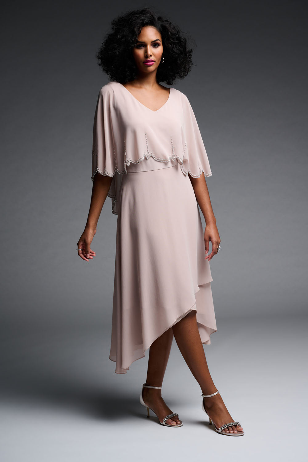 Joseph Ribkoff Champagne Chiffon Overlay Dress Style 223730