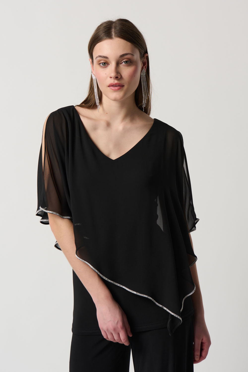 Joseph Ribkoff Black Chiffon Layered Poncho Tunic Style 223738