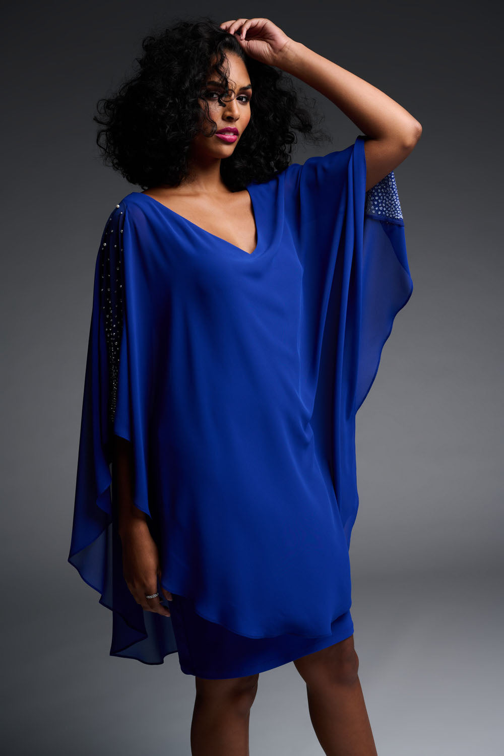 Joseph Ribkoff Royal Sapphire Chiffon Overlay Dress Style 223742 DECABANA Joseph Ribkoff Royal Sapphire Chiffon Overlay Dress Style 223742 DECABANA