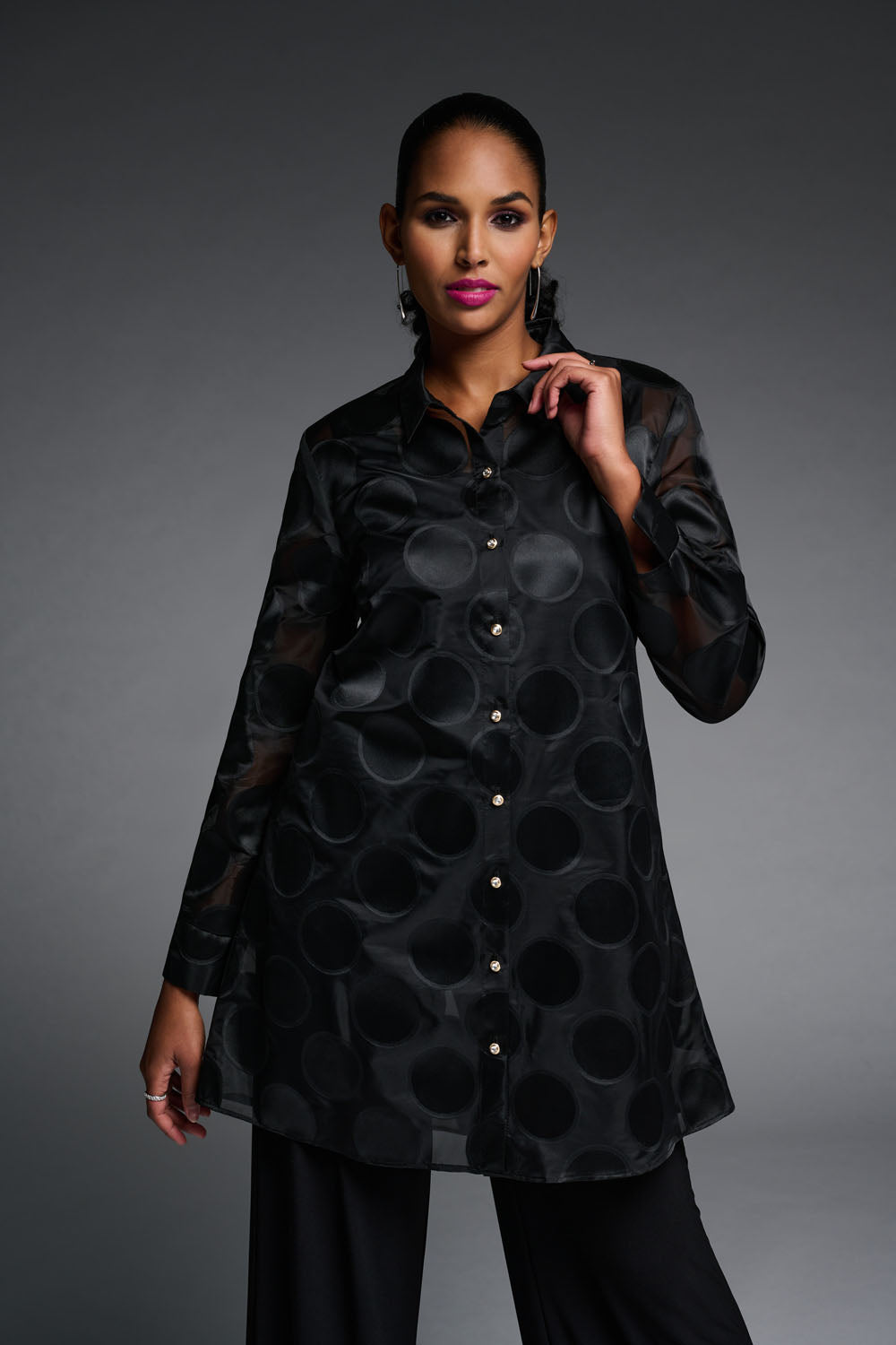 Joseph Ribkoff Black Button-down Blouse with Black Cami Style 223753