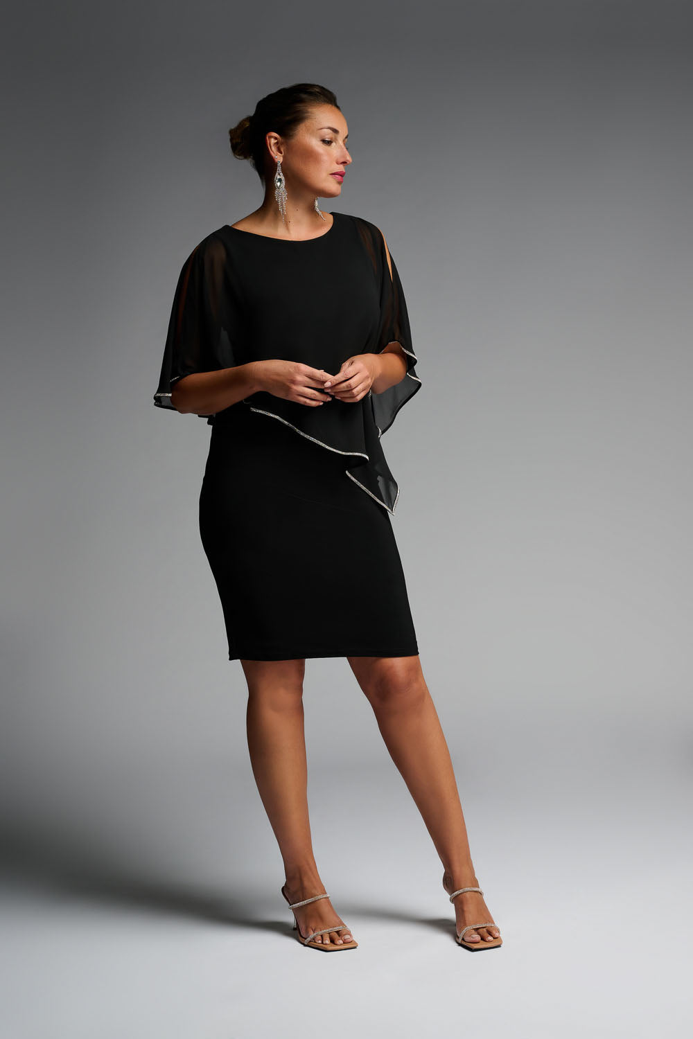 Joseph Ribkoff Black Chiffon And Silky Knit Sheath Dress Style 223762