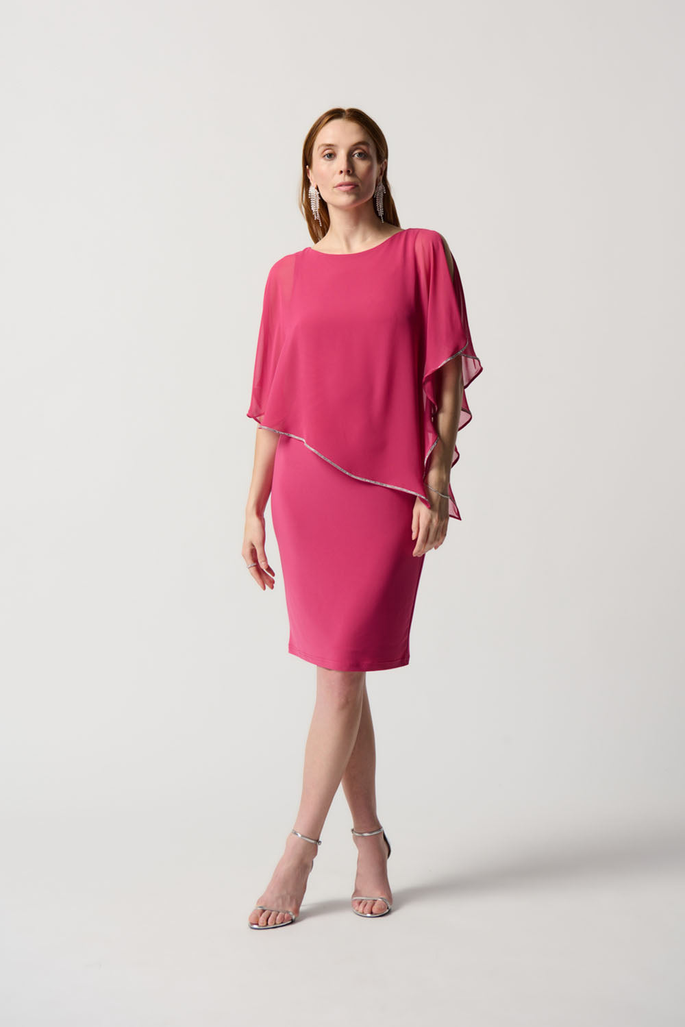 Joseph Ribkoff Hibiscus Chiffon And Silky Knit Sheath Dress Style 223762