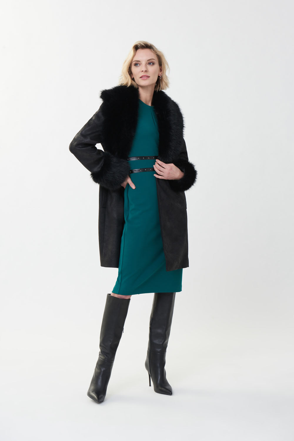 Joseph Ribkoff Black Faux Coat Style 223918-main