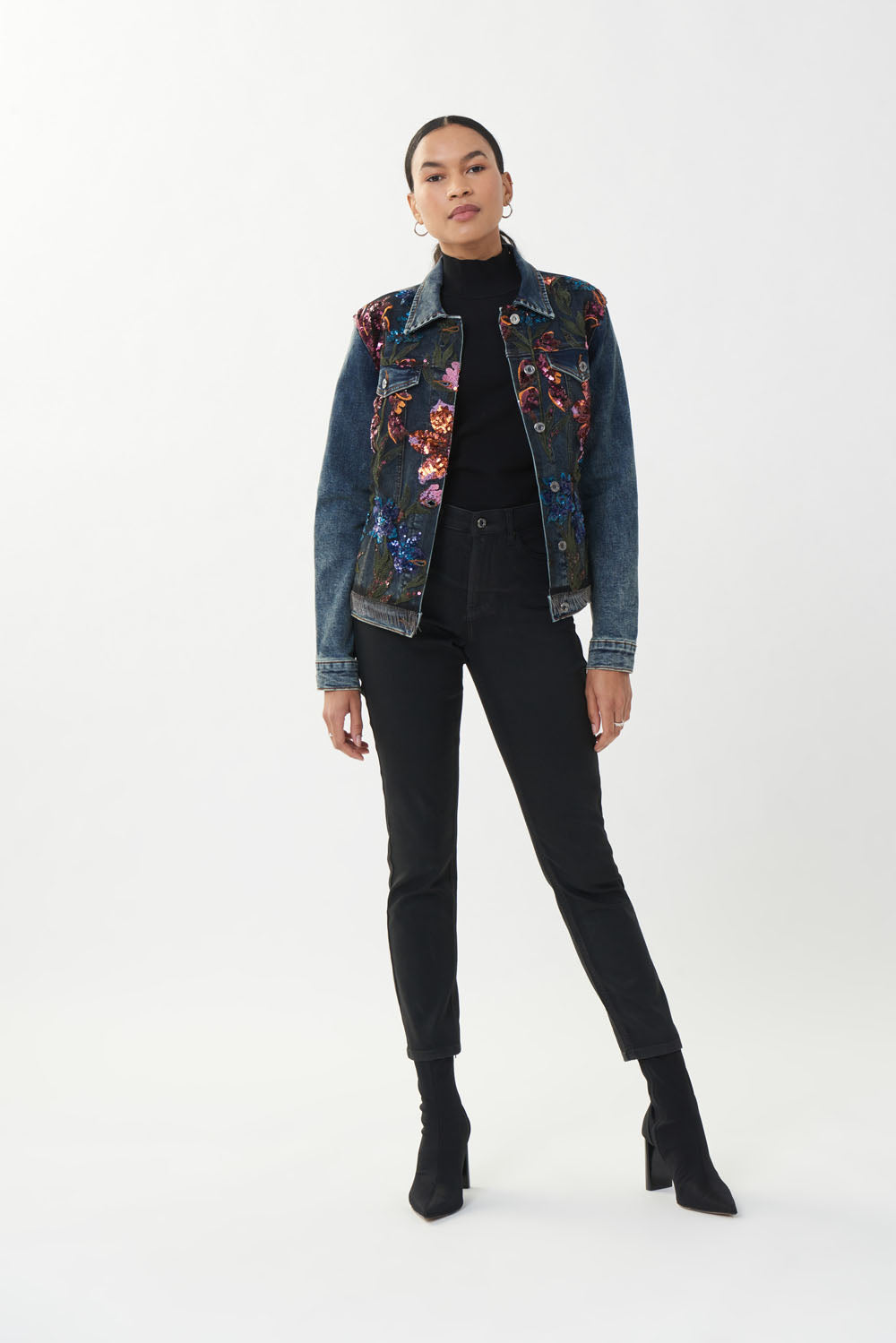 Joseph Ribkoff Blue/Multi Sequined Jean Jacket Style 223928-main