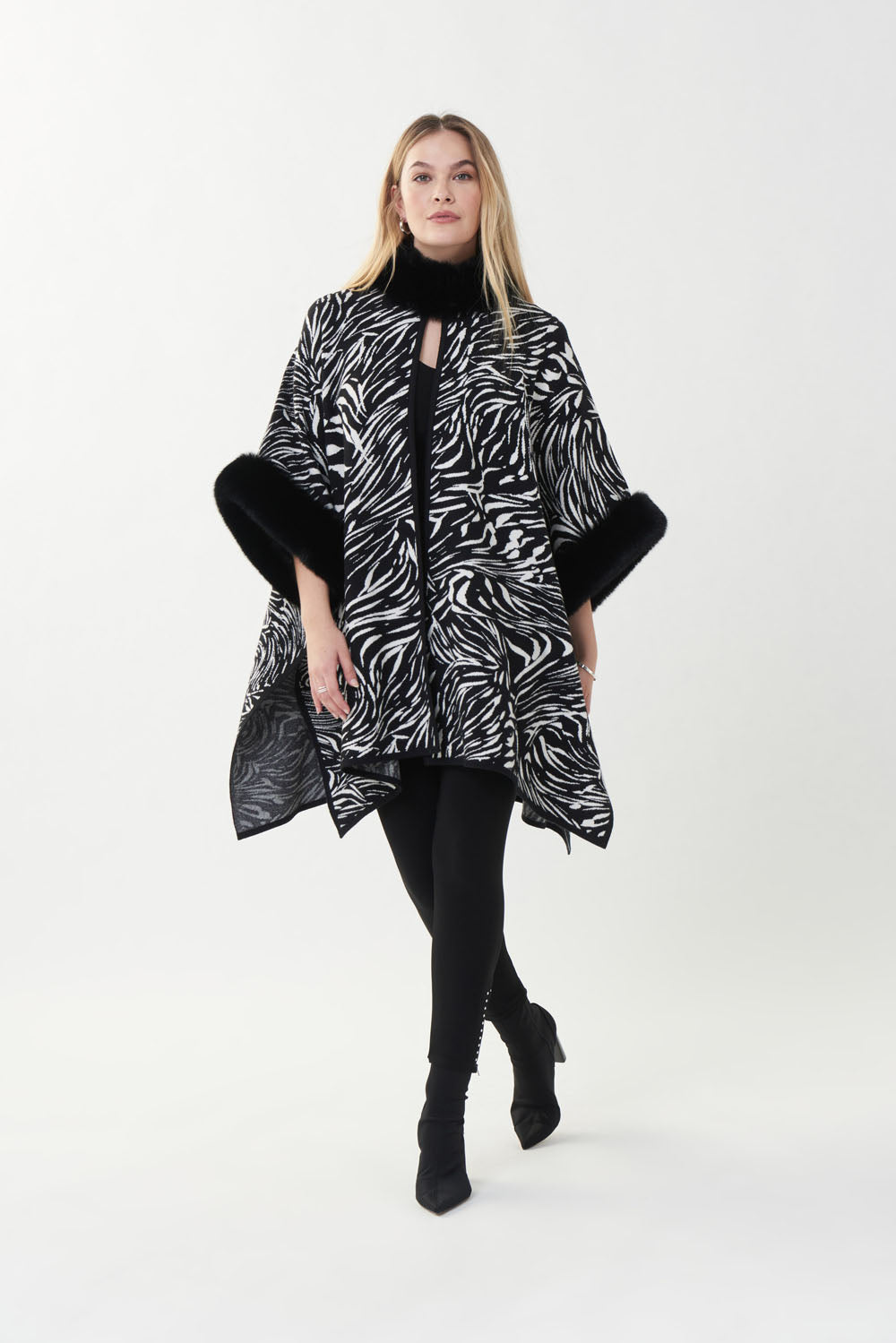 Joseph Ribkoff Black/Vanilla Jacquard Poncho Cover-Up Style 223943-main