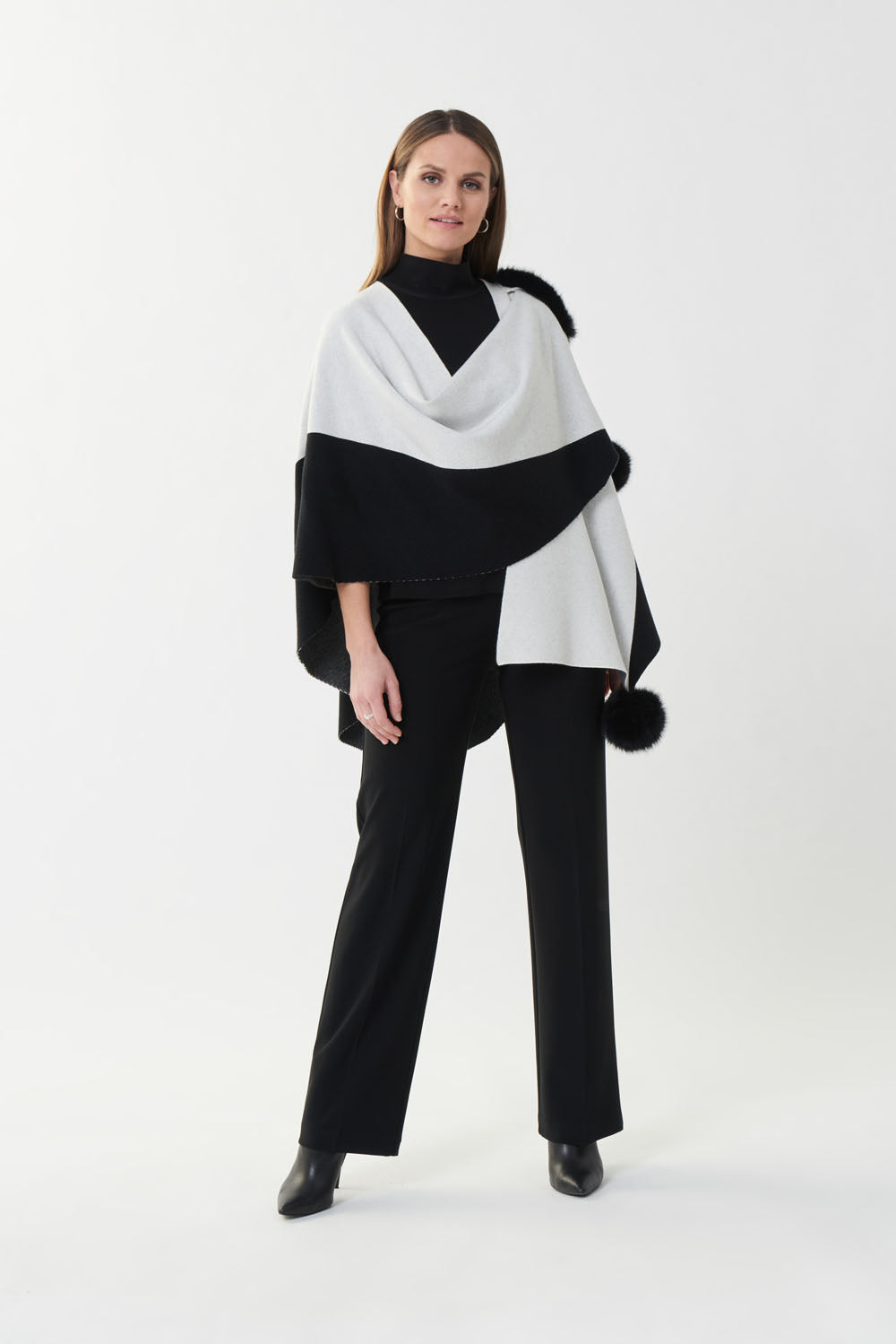 Joseph Ribkoff Black/Vanilla Two-Tone Poncho Style 223966-main