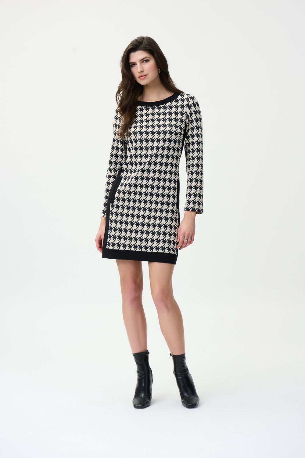 Joseph Ribkoff Beige/Black Houndstooth Dress Style 224039