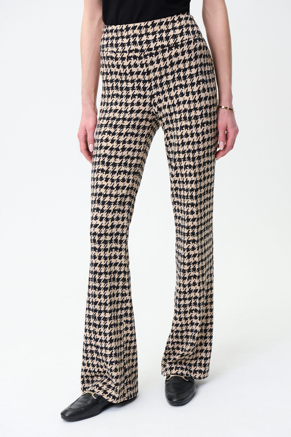 Joseph Ribkoff Sand/Black Houndstooth Flare Leg Pants Style 224064