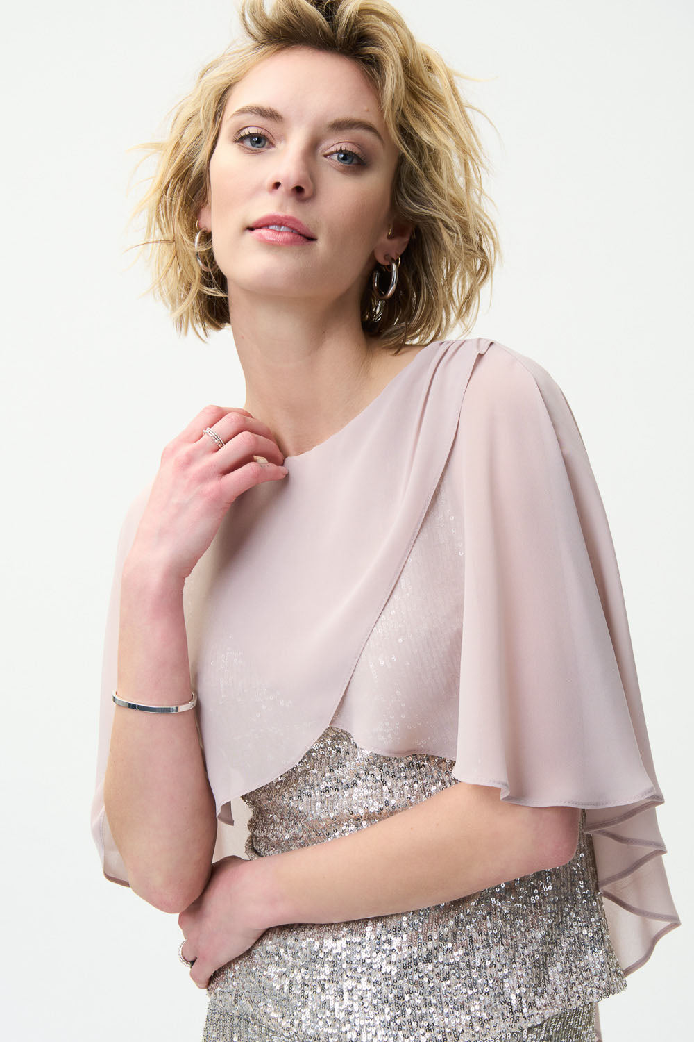 Joseph Ribkoff Silver Top with chiffon overlay Style 224075