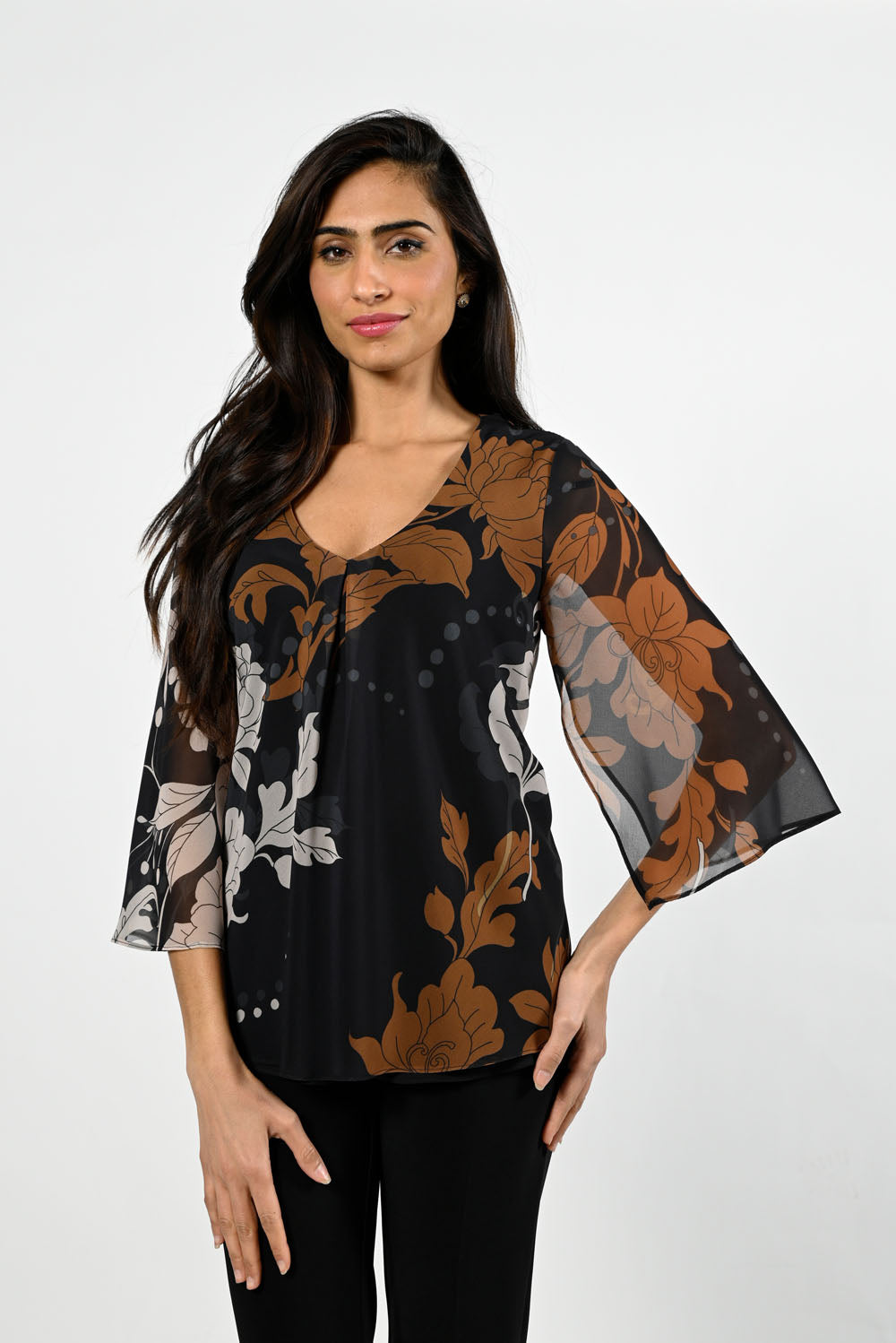 Frank Lyman Black/Toffee Woven Top Style 224128