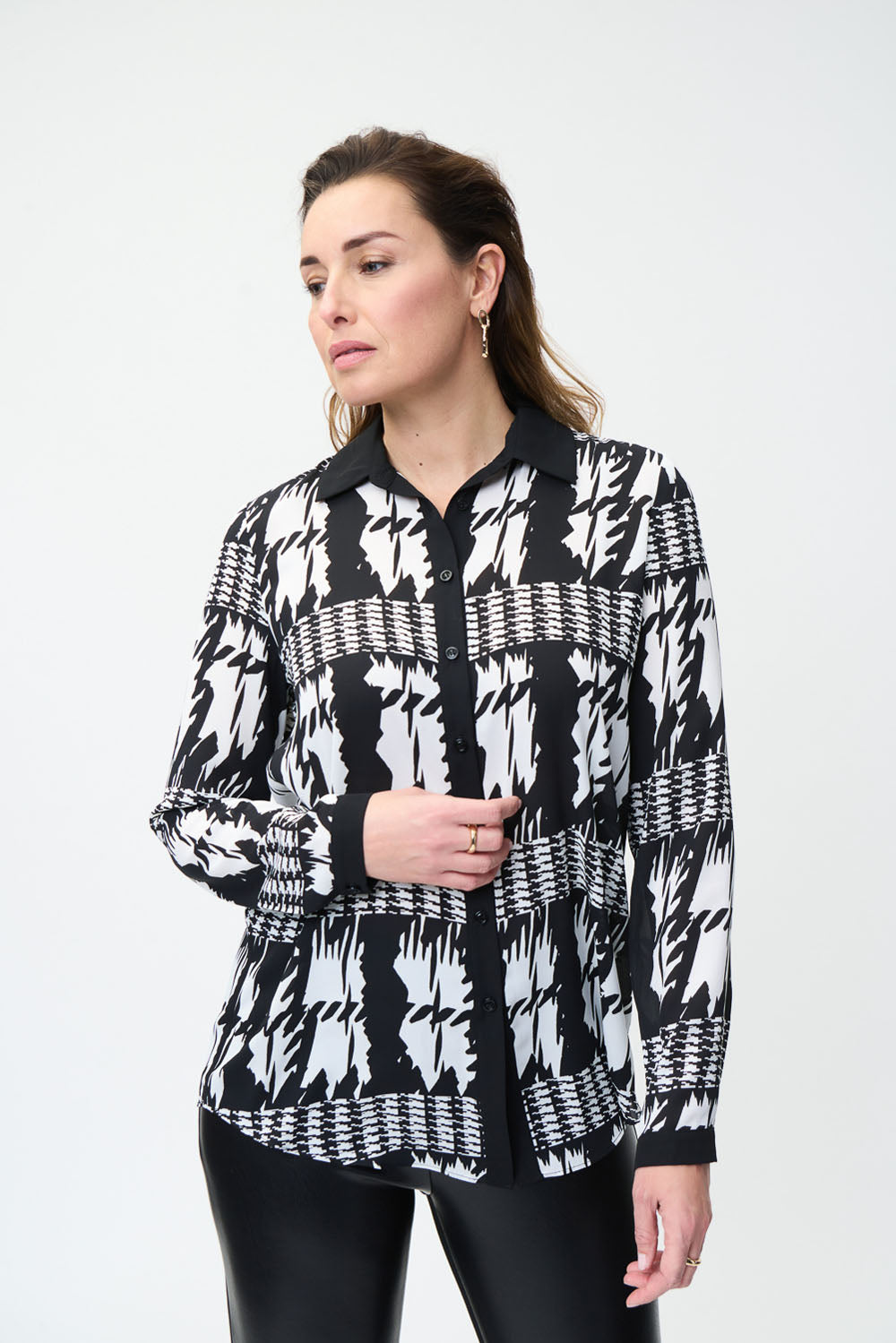 Joseph Ribkoff Vanilla/Black Houndstooth Blouse Style 224292