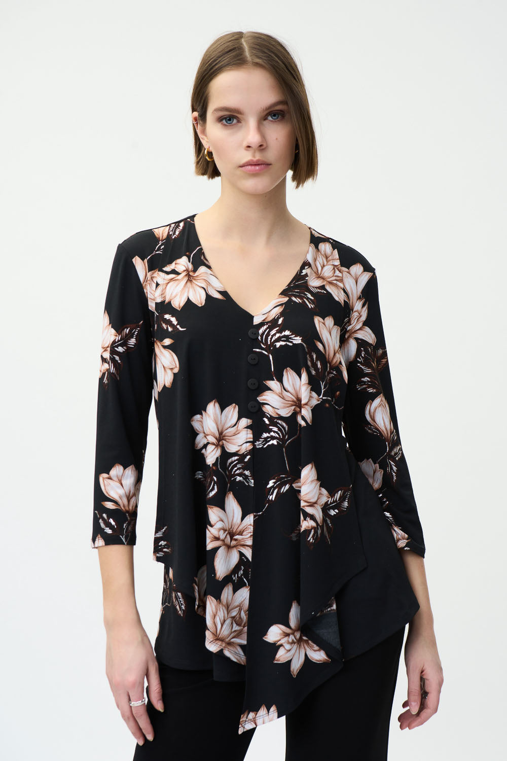 Joseph Ribkoff Black/Multi Floral Print Top Style 224301