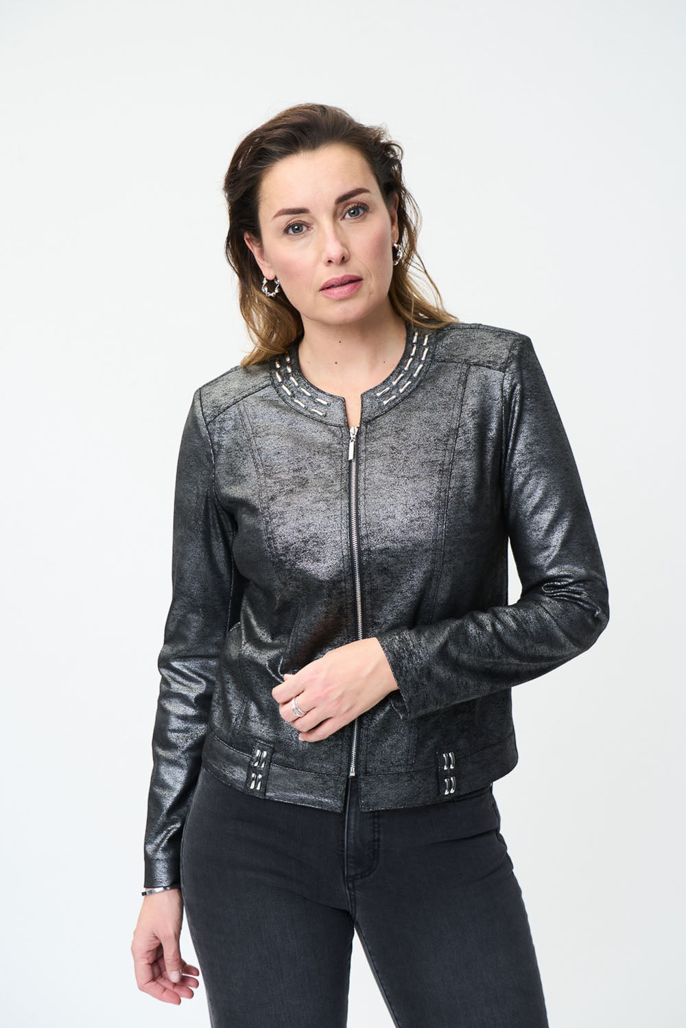 Joseph Ribkoff Black/Silver Faux Suede Jacket Style 224904