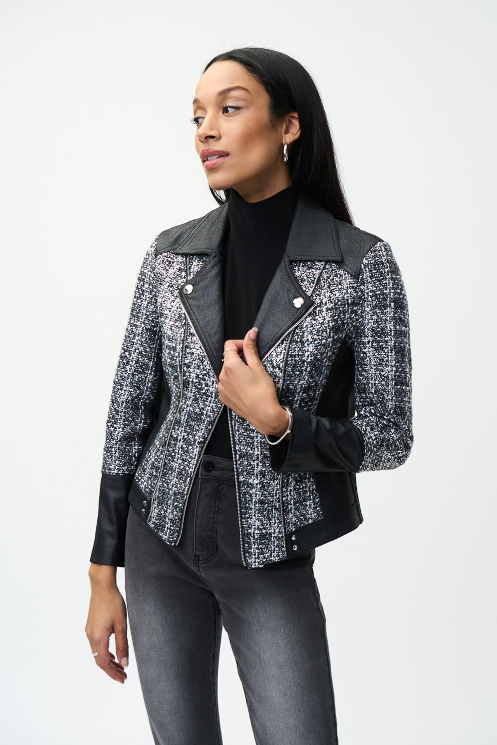 Joseph Ribkoff Black/Silver Faux Suede Jacket Style 224944