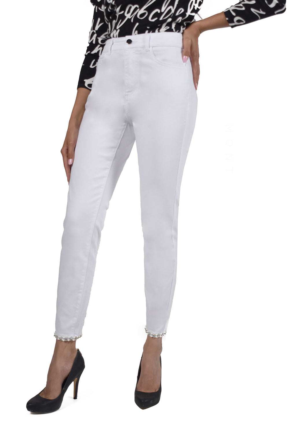 Frank Lyman White Woven Denim Pant Style 226121