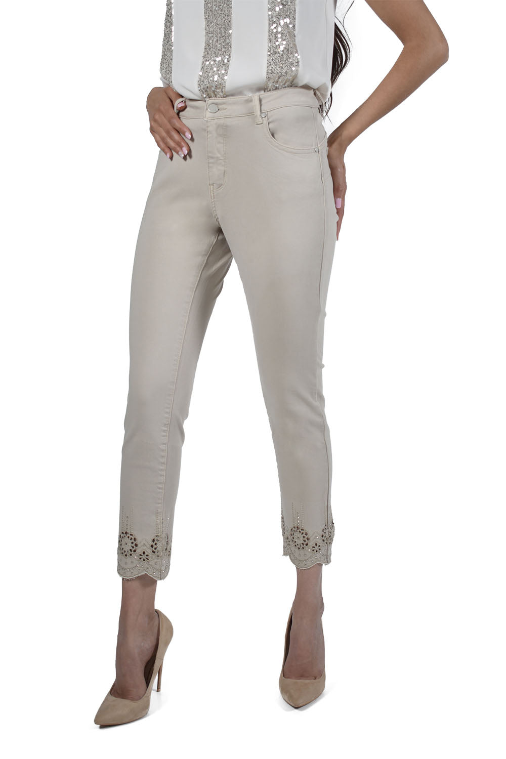 Frank Lyman Beige Woven Denim Pant Style 226139